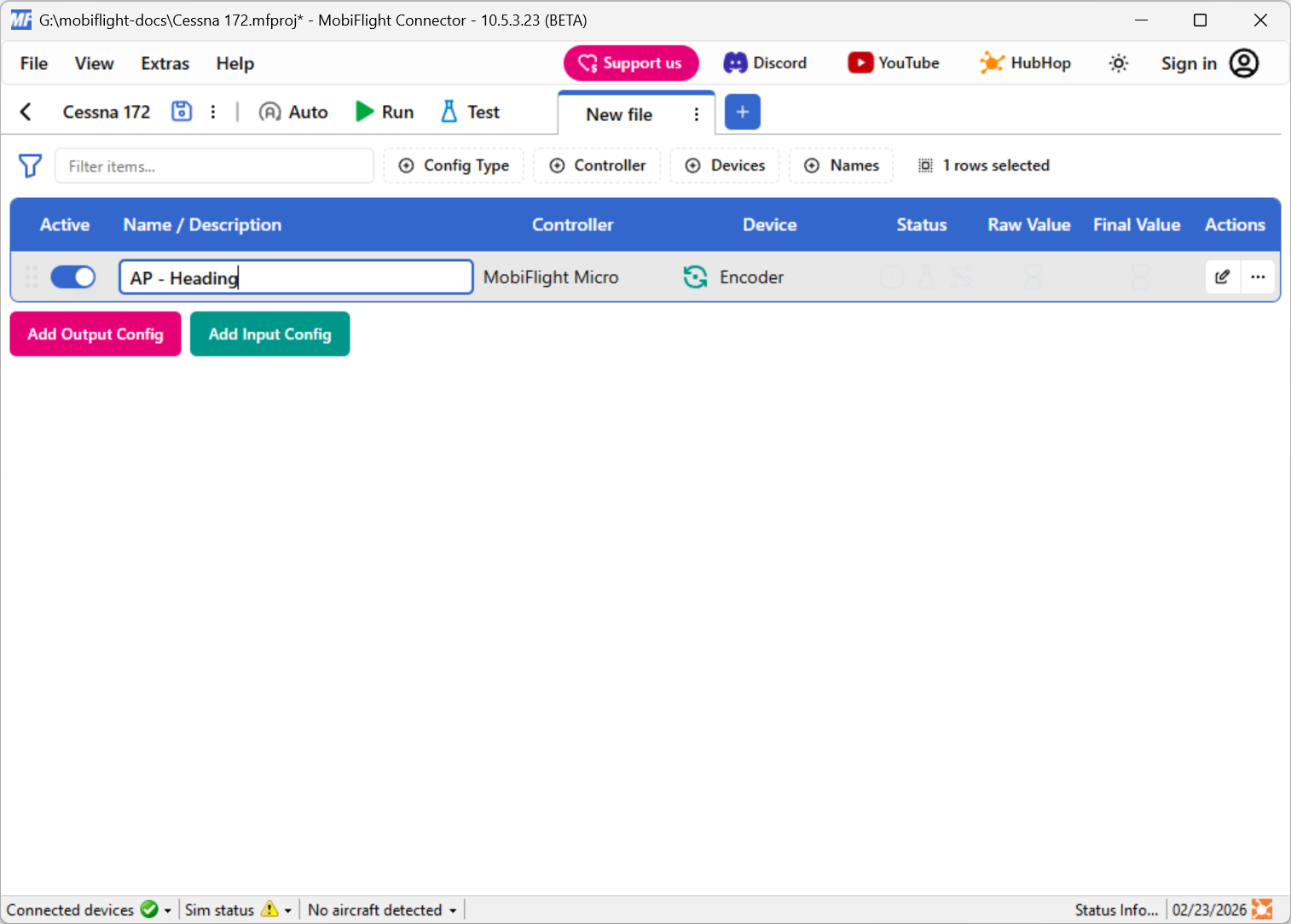 Screenshot of the main window with AP - Heading entered as a custom name.